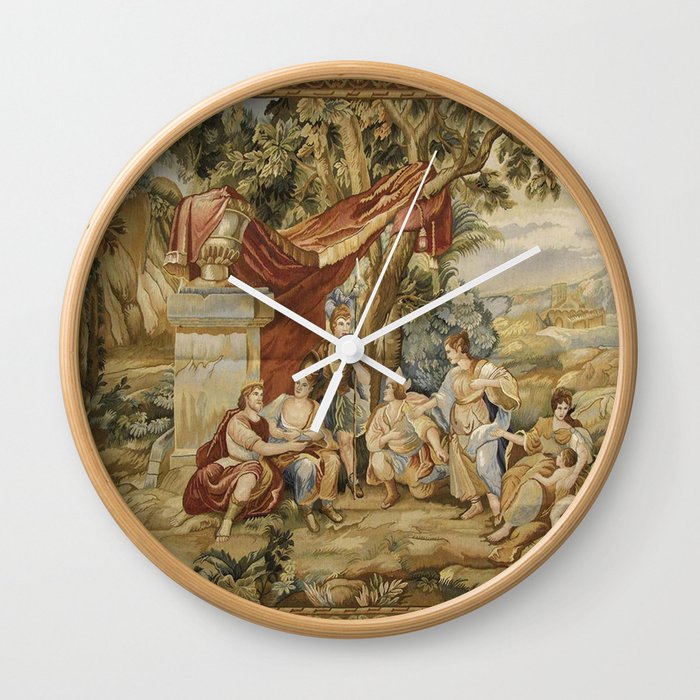 Antique French Aubusson Tapestry 18th Century Garden Scene Wall Clock