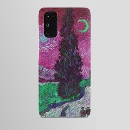 Road with Cypress and Star; Country Road in Provence by Night, oil-on-canvas post-impressionist landscape painting by Vincent van Gogh in alternate pink twilight sky Android Case