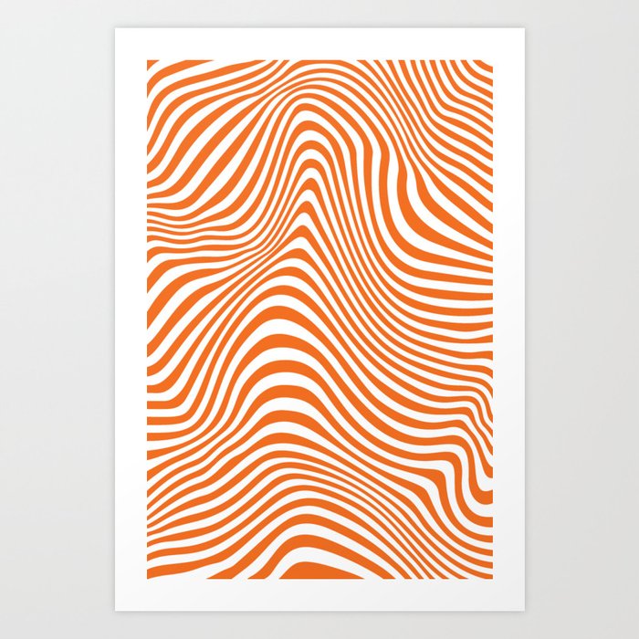 Orange Liquid Marble 70s Retro Op Art Swirl Lines  Art Print