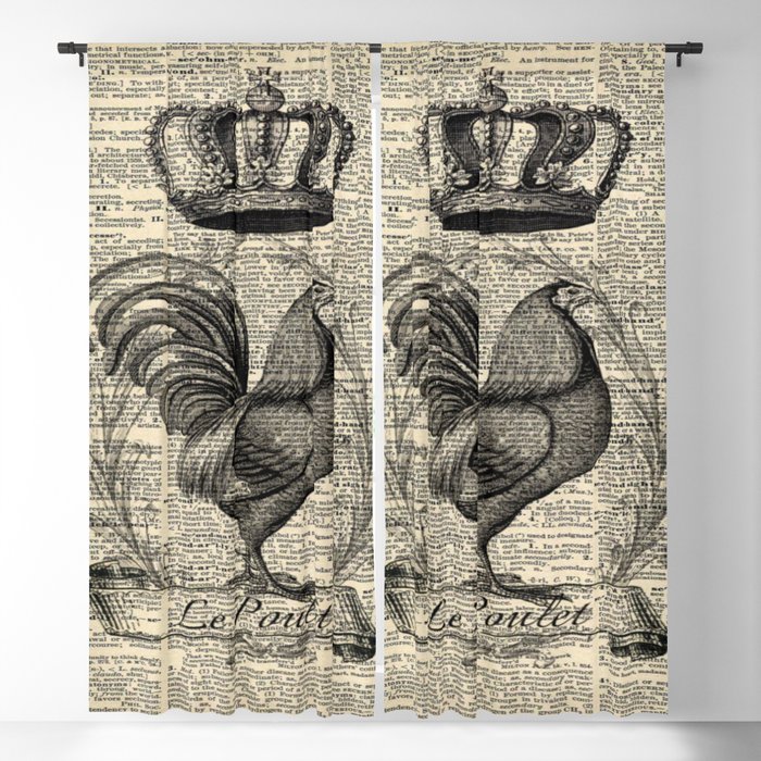 western country french chicken kitchen art farmhouse rooster Blackout Curtain