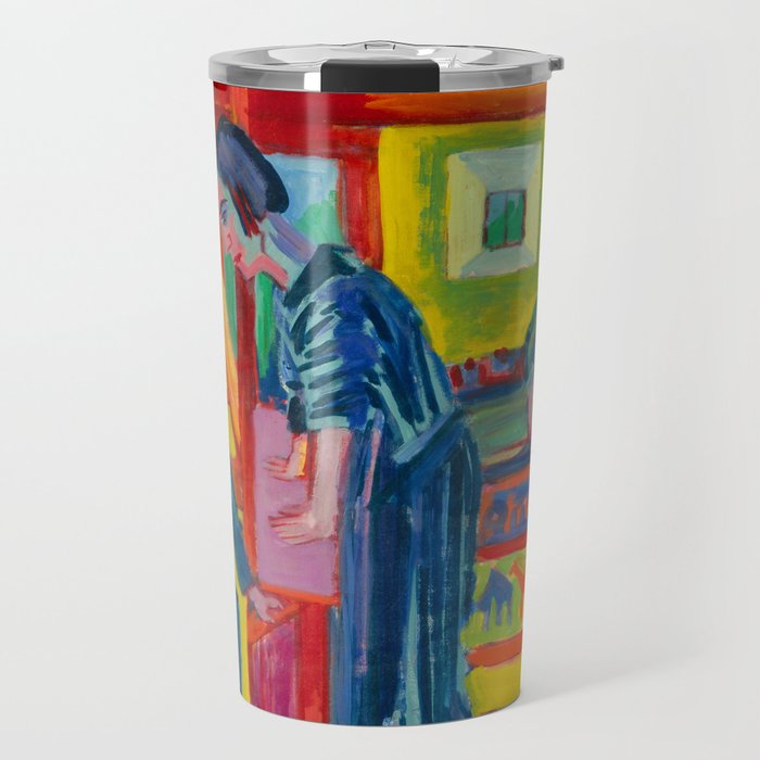 The Visit, Couple and Newcomer, 1922 by Ernst Ludwig Kirchner Travel Mug