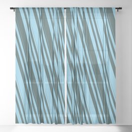 [ Thumbnail: Sky Blue and Dark Slate Gray Colored Lines Pattern Sheer Curtain ]