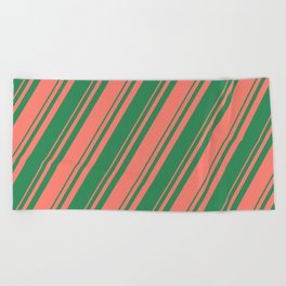 [ Thumbnail: Salmon and Sea Green Colored Stripes Pattern Beach Towel ]