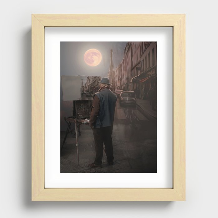 Painter in the moonlight Recessed Framed Print