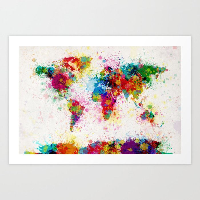 Map of the World Map Paint Splashes Art Print