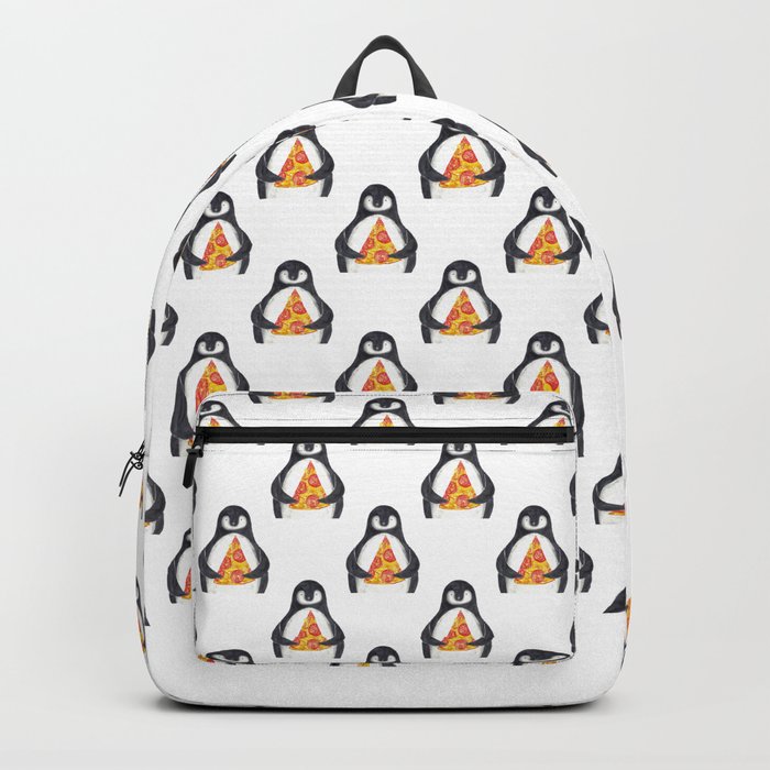 Penguin pizza watercolor painting Backpack