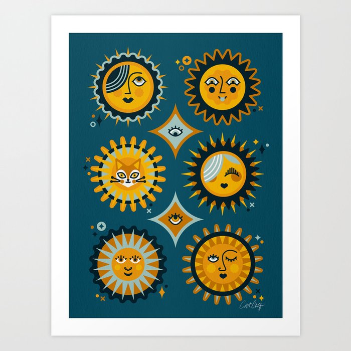 Sunshine Faces – Teal Art Print