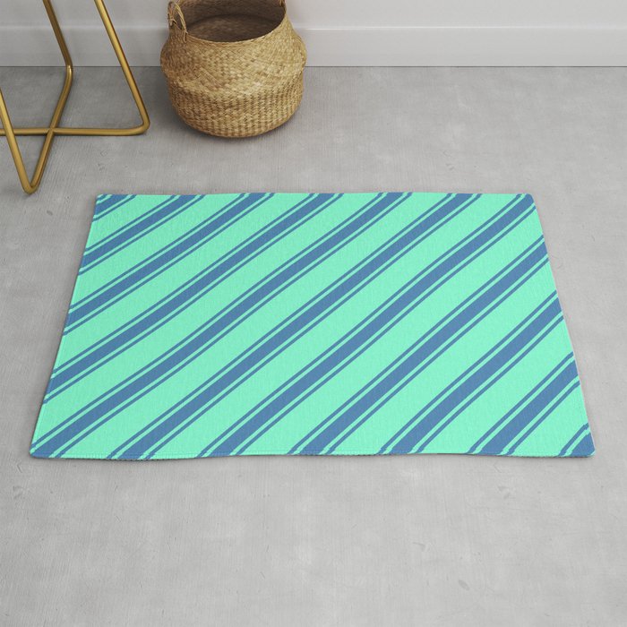 Aquamarine and Blue Colored Striped/Lined Pattern Rug