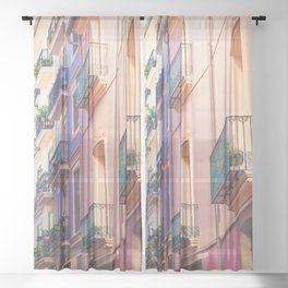 Spain Photography - Colorful Apartments In A Narrow Street  Sheer Curtain