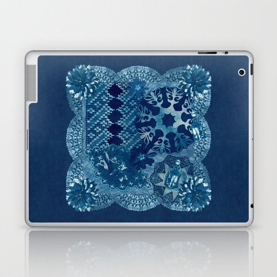 Cyanotype Collage Doilies Floral Perfume Laptop & iPad Skin