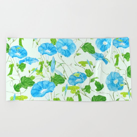 blue morning glory pattern Beach Towel