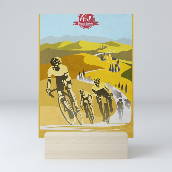 Strade Bianche retro cycling classic art Mini Art Print