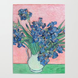 Van Gogh Irises Still Life With Pink Background Poster
