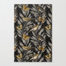 Gold & Gray Birds & Butterflies Canvas Print