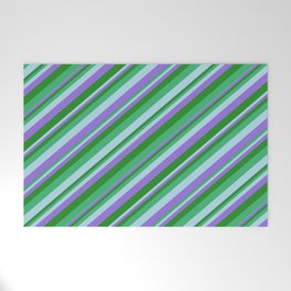 [ Thumbnail: Sea Green, Light Blue, Purple, and Forest Green Colored Lines/Stripes Pattern Welcome Mat ]
