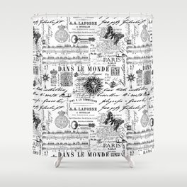 Black And White Vintage Handlettering And Ornaments Script Pattern Shower Curtain