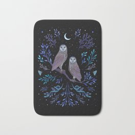Owls in the Moonlight Bath Mat | Snake, Nature, Botany, Serpent, Spiritual, Nocturnal, Woodland, Blue, Animal, Graphicdesign 