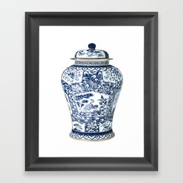 Blue & White Chinoiserie Cranes Porcelain Ginger Jar Gerahmter Kunstdruck