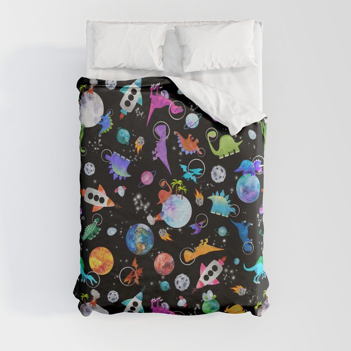 Dinosaur Astronauts In Outer Space Duvet Cover