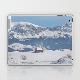 Winter landscape with an old house and Bucegi mountains in the background Laptop Skin