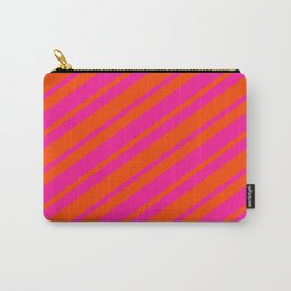 [ Thumbnail: Red and Deep Pink Colored Lined Pattern Carry-All Pouch ]