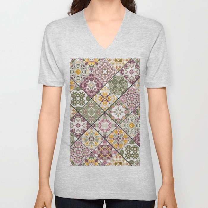 Mediterranean Decorative Tile Print III V Neck T Shirt