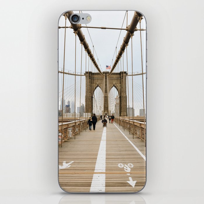 Brooklyn Bridge in New York City, USA | View on downtown from the bridge | Travel photography print | New York people walking | Tipical NY building architecture photo Art Print iPhone Skin