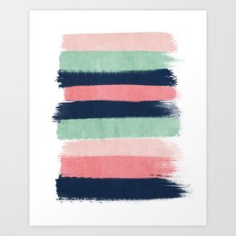 Painted stripe stripes mint navy pink modern color palette painterly minimalist nursery art Art Print
