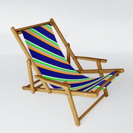 [ Thumbnail: Mint Cream, Lime, Plum, Orange, and Blue Colored Lined Pattern Sling Chair ]