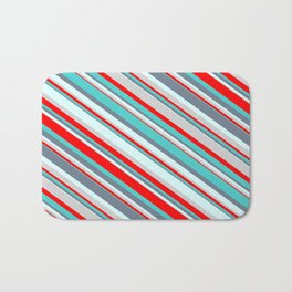 [ Thumbnail: Colorful Light Grey, Red, Turquoise, Slate Gray & Light Cyan Colored Pattern of Stripes Bath Mat ]