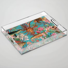 Floral Vintage Marine on Teal / Turquoise Acrylic Tray