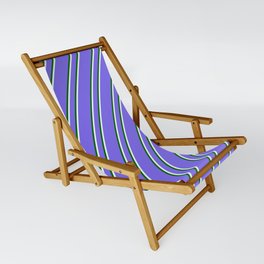 [ Thumbnail: Medium Slate Blue, Dark Green & Mint Cream Colored Lines/Stripes Pattern Sling Chair ]
