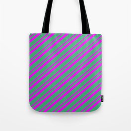 [ Thumbnail: Fuchsia and Sea Green Colored Stripes/Lines Pattern Tote Bag ]