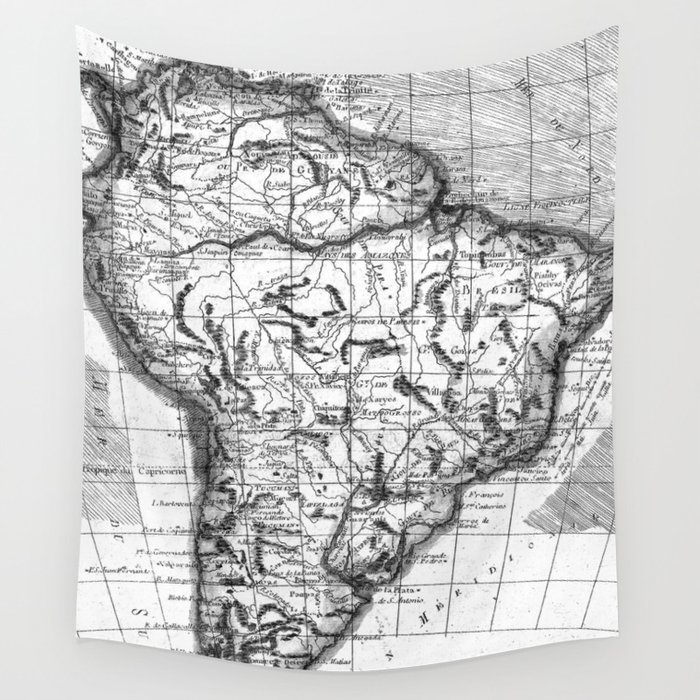 Vintage Map of South America (1780) BW Wall Tapestry