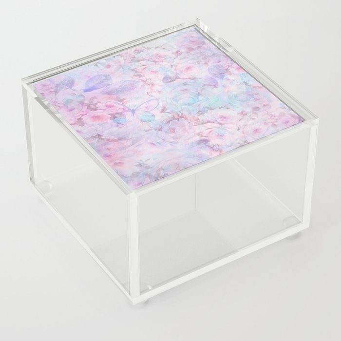 Shabby vintage pastel pink teal floral butterfly typography Acrylic Box