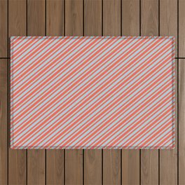 [ Thumbnail: Light Blue and Red Colored Lined/Striped Pattern Outdoor Rug ]