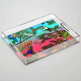 Tropical Parrots In A Jungle Sunset Acrylic Tray