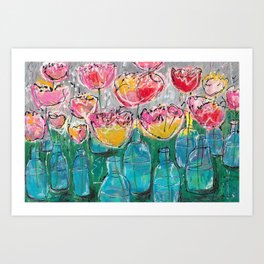 Abstract Flowers in Bottles Painting Art Print