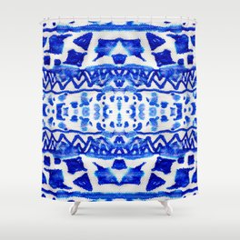 Blue watercolor tribal ethnic seamless pattern Shower Curtain