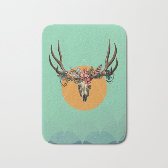 Flower skull 3 Bath Mat