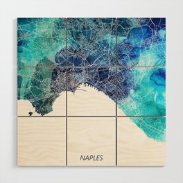 Naples Map Navy Blue Turquoise Watercolor Naples Italy City Street Map Wood Wall Art