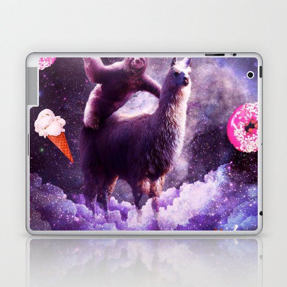 Outer Space Sloth Riding Llama Unicorn - Donut Laptop & iPad Skin
