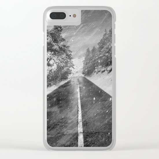 "Snowstorm in the road" At the mountains Clear iPhone Case