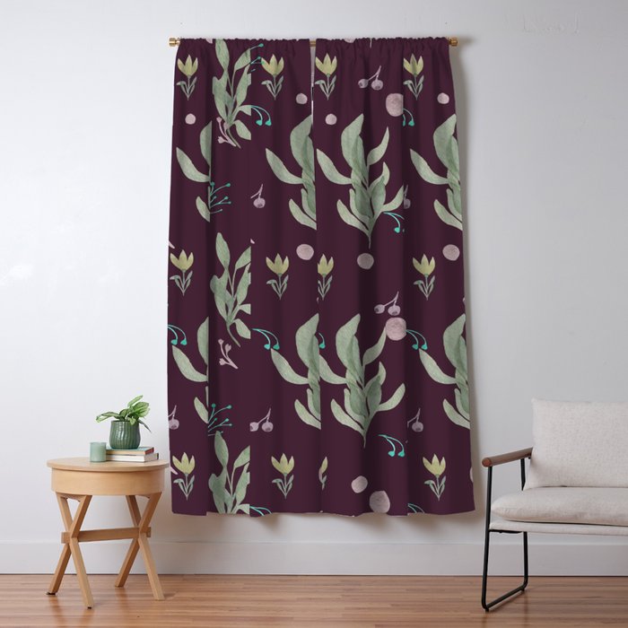 Modern Burgundy Pink Pastel Green Watercolor Floral Blackout