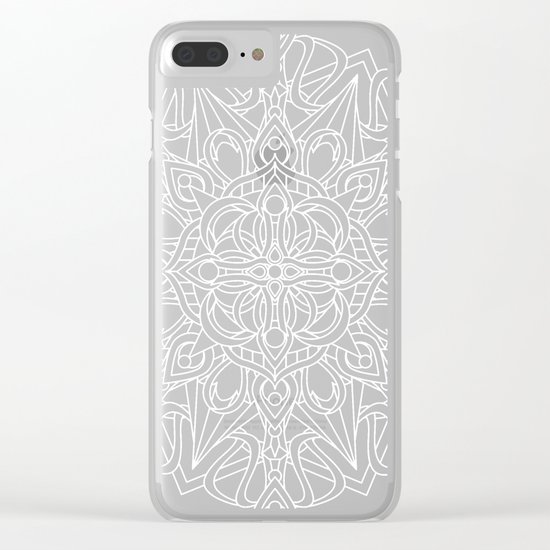 White Mandala on Grey Linen Clear iPhone Case