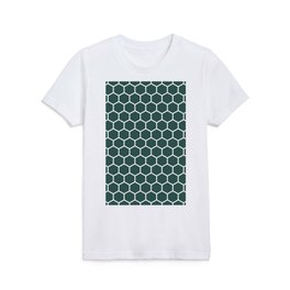 Honeycomb (White & Dark Green Pattern) Kids T Shirt