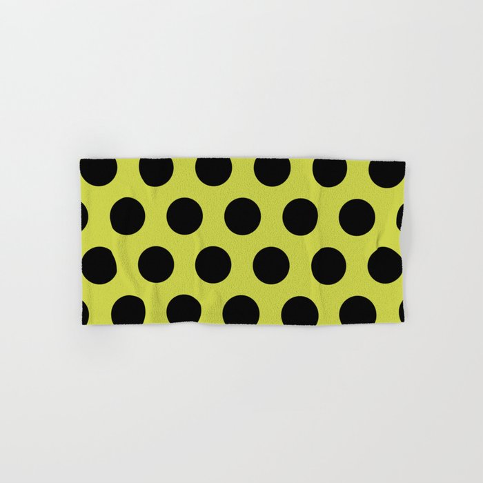 Mid Century Modern Polka Dots 552 Black and Chartreuse Hand & Bath Towel