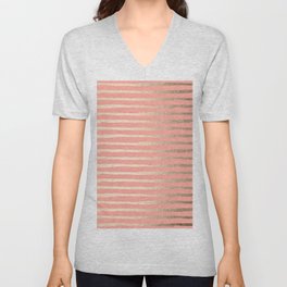 Abstract Stripes Gold Coral Pink Unisex V-Neck