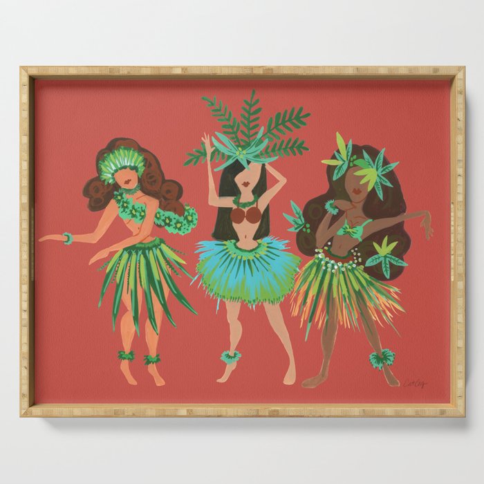 Luau Girls on Coral Serving Tray