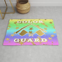 Color Guard Rainbow and Gold Stars Design Rug